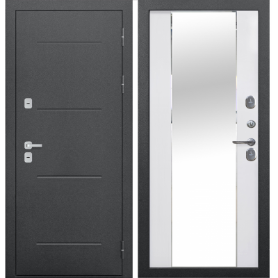 Дверь металлическая "Isoterma 11 см", Металл антик Серебро / Эмаль белый (зеркало фацет), 960 мм, левая