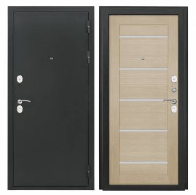 Дверь металлическая "Ньютон/Александрия", Металл Букле серый / МДФ Орех рифленый (Царга-1), 860 мм, правая