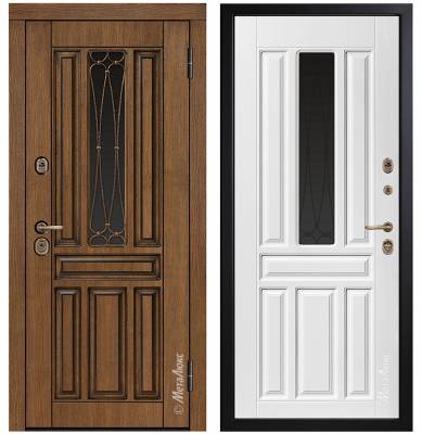 Дверь стальная "Квадро Галант", Термо Красн.дерево/Белый, короб Черный/Белый (ф-ра бронза), 2050х870 мм, правая(461/70)