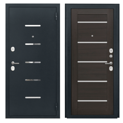 Дверь металлическая "Модерн/Феррум" (7,5 царга-1), Металл Букле черный (лазерн. вставки)/ МДФ Венге, 860 мм правая