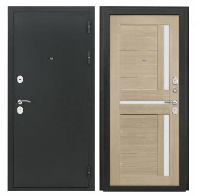 Дверь металлическая "Тесла/Александрия", Металл Букле серый / МДФ Орех рифленый 01 (Царга-5), 960 мм, левая
