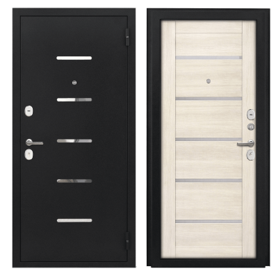 Дверь металлическая "Модерн/Феррум" (7,5 царга-1), Металл Букле черный (лазерн. вставки)/ МДФ Листв беж, 860мм, левая