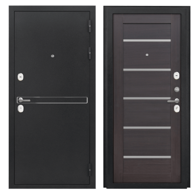 Дверь металлическая "Ньютон/Александрия", Металл Букле серый(Lazer1-квадр)/МДФ Ор. рифл. 02 (венге), 860 мм, правая(УС)