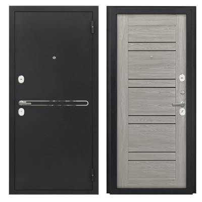 Дверь металлическая "Готика/Феррум", Металл Букле серый(Lazer1-овал)/ МДФ Клен канадский(Царга лайн2), 960мм, правая