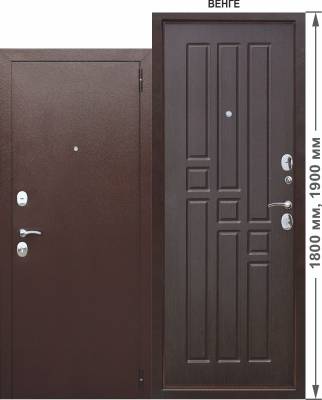 Дверь металлическая "Гарда mini", Металл Медный антик / МДФ Венге, высота 1800 мм, 960 мм, правая