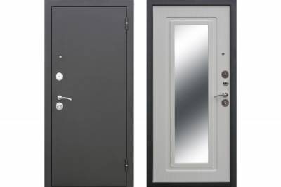 Дверь металлическая "Царское зеркало", Металл Черный муар / МДФ Белый ясень, 960 мм, левая