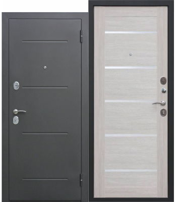 Дверь металлическая "Термо", Металл Букле Черный / МДФ Лиственница бел (Царга) , 860 мм правая