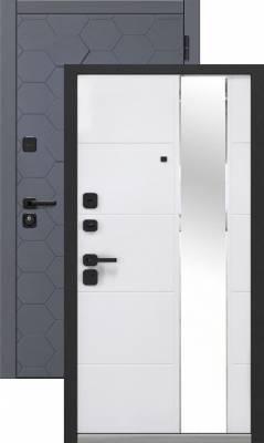 Дверь металлическая "Luxor", 2МДФ "3Д", Сатин графит/Велюр белый софт, 2050 мм*960мм левая